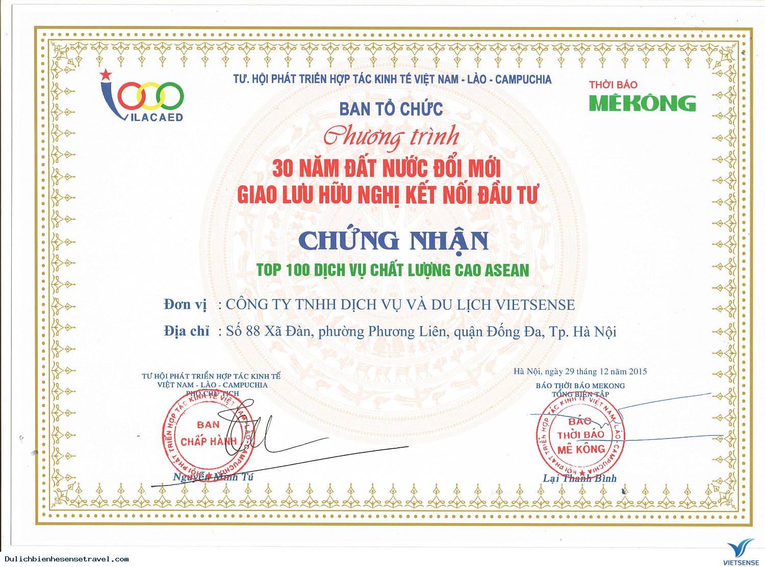 VIETSENSE TRAVEL ĐÓN NHẬN VINH DANH  TOP 100 SẢN PHẨM - DỊCH VỤ CHẤT LƯỢNG CAO ASEAN - Ảnh 1